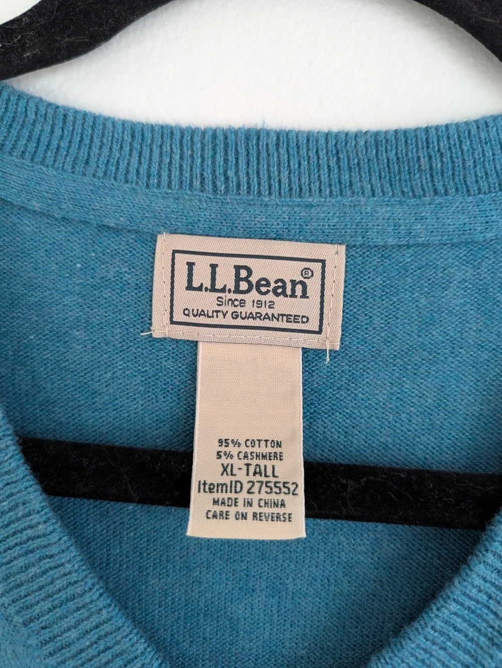 L.L. Bean Men's Teal V-Neck Cotton Cashmere Blend Pullover Sweater XL Tall